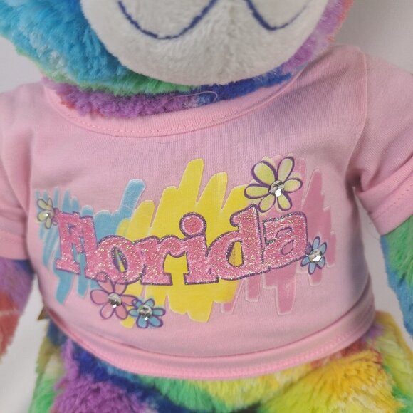 Build A Bear Rainbow Striped Rainbow Peace Sign Teddy Bear Stuffed Plush Florida - Picture 2 of 8